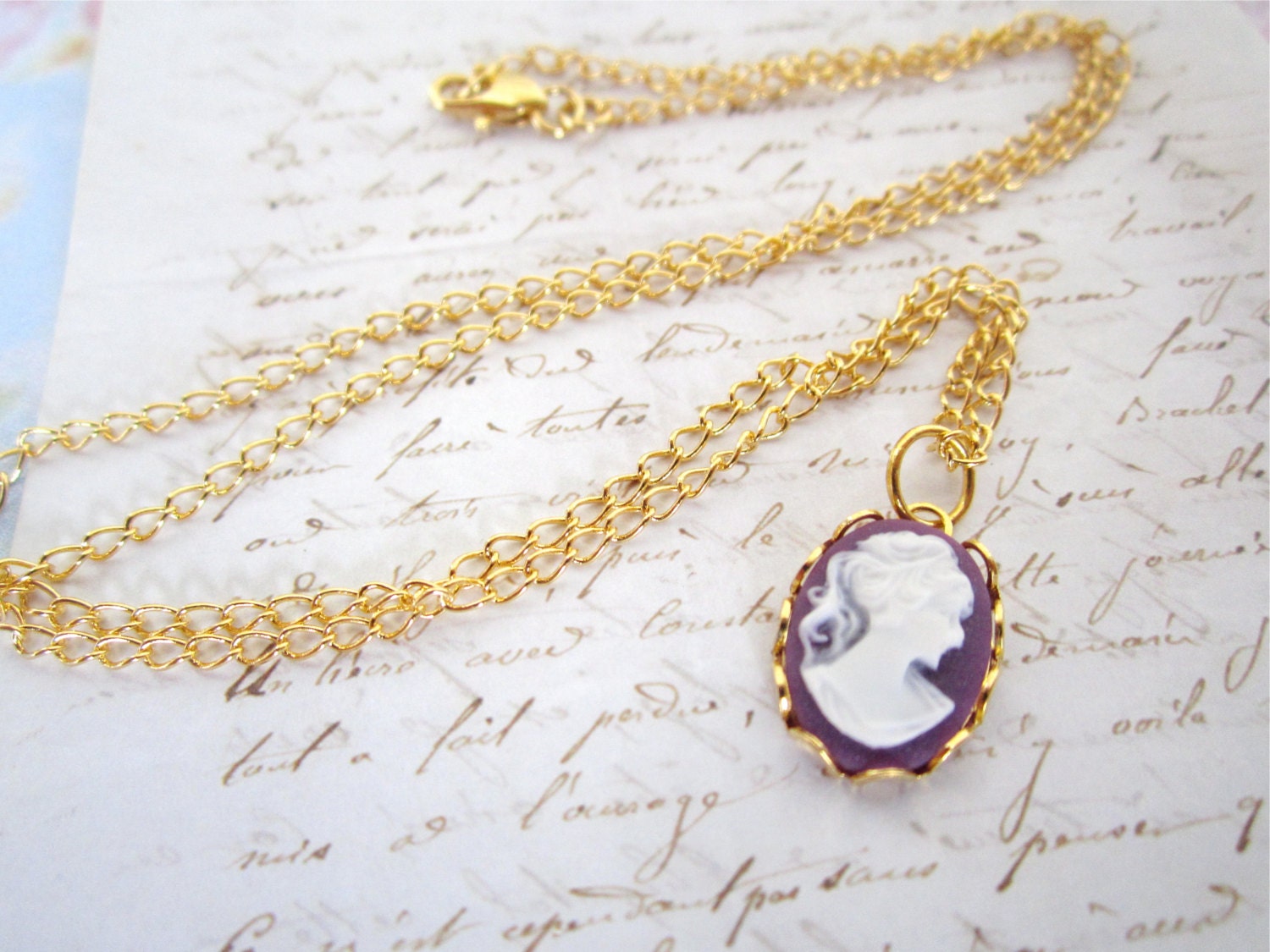 Med Purple Cameo Necklace  - 14kt. GF  Medium size