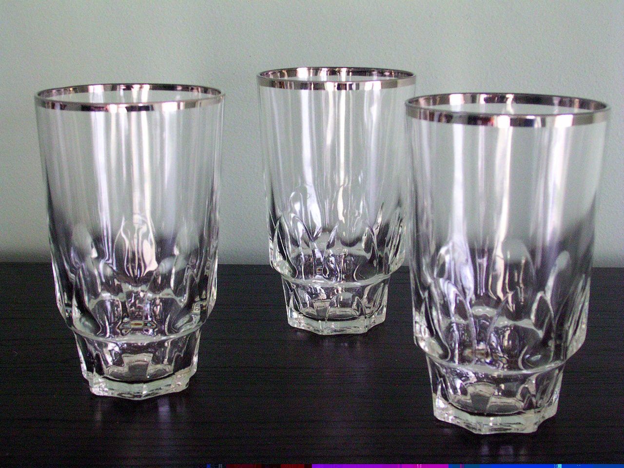 Vintage Silver-Rimmed Glass Tumblers- Set of 3