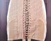 Vintage Brocade Girdle Lace Front Side Hook Boned Corset Peach Lingerie Garter 1940s 1950s