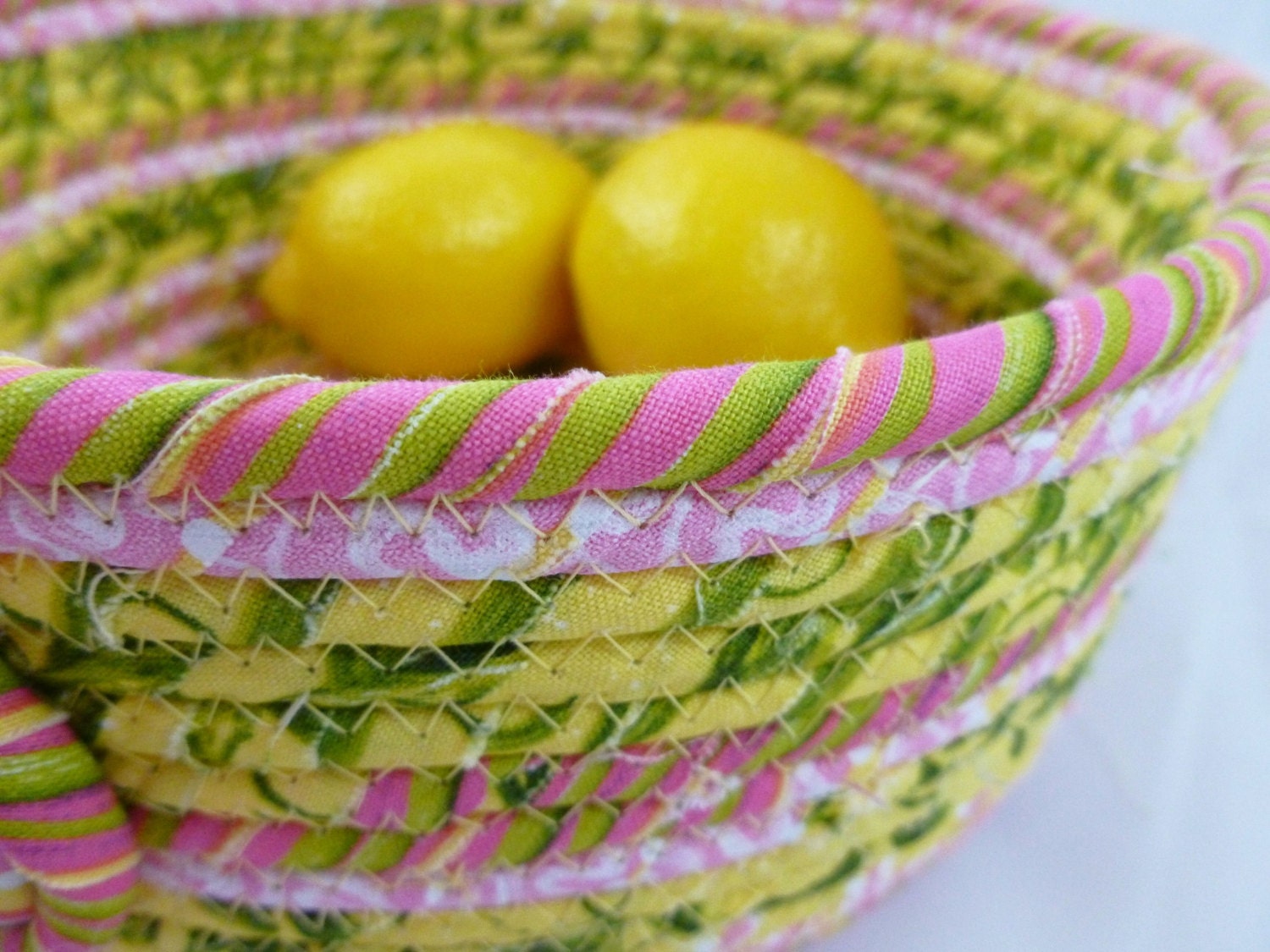Medium Fabric Coiled Bowl/Basket in Pretty Spring Colors