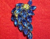 Cascade of Sapphire Blue & Aurora Borealis Rhinestones Brooch Large 2 1/2 inch