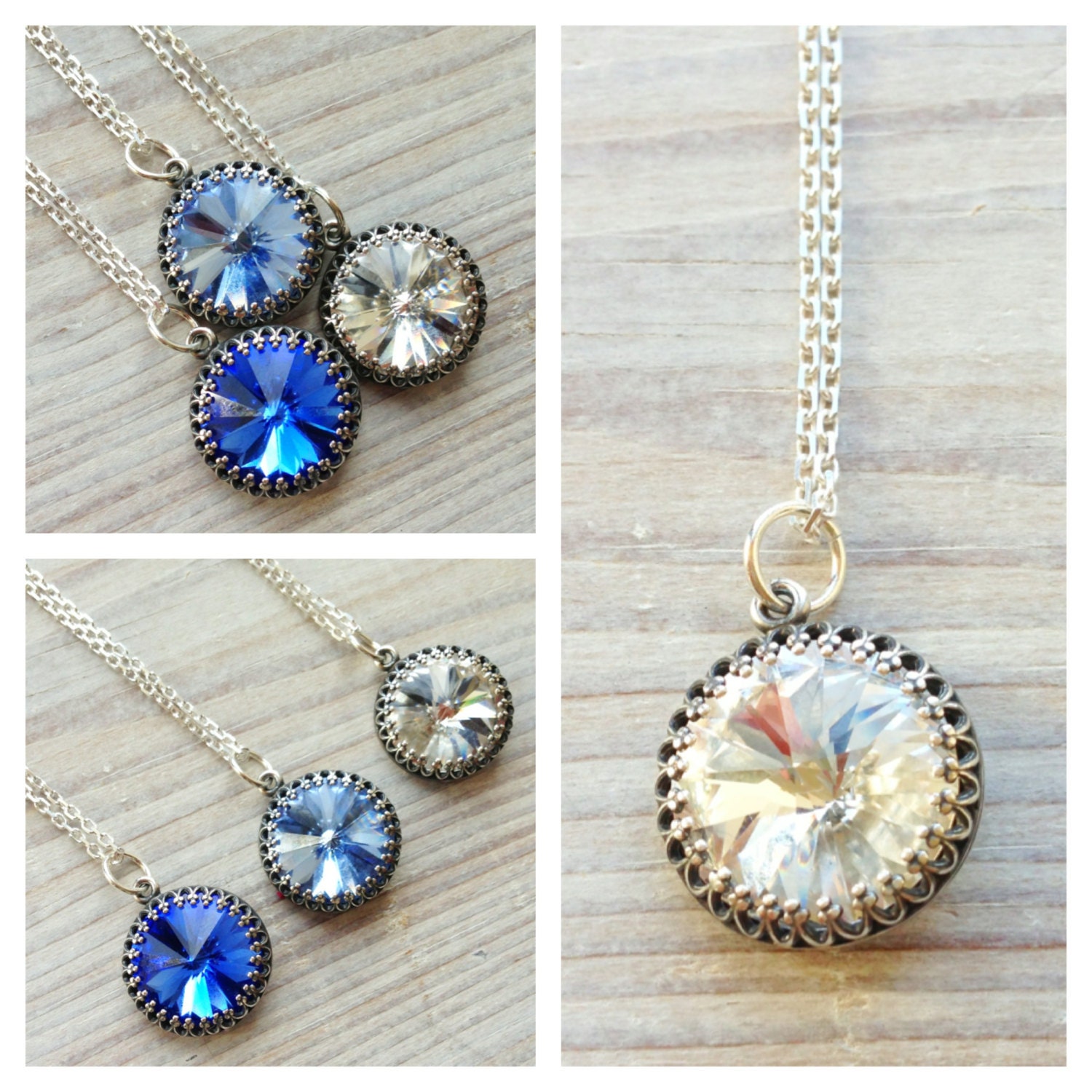 Kate Vintage Crown Swarovski Necklace in Crystal and Silver - Bright Or Antiqued Silver Chain Available