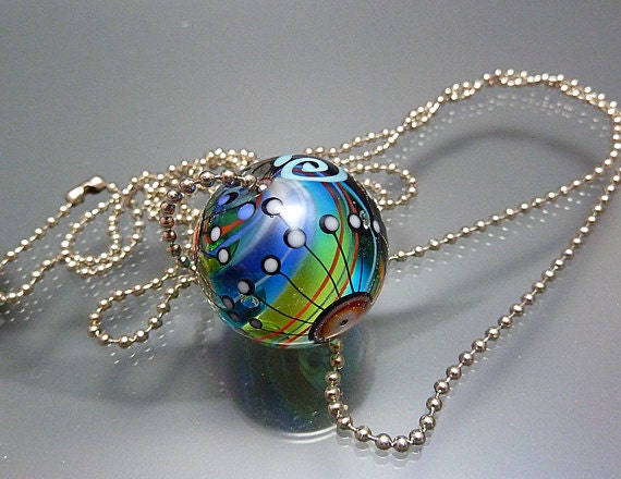 Melanie Moertel Lampwork Beads - One-of-a-kind rainbow marble bead incl 2mm ball chain