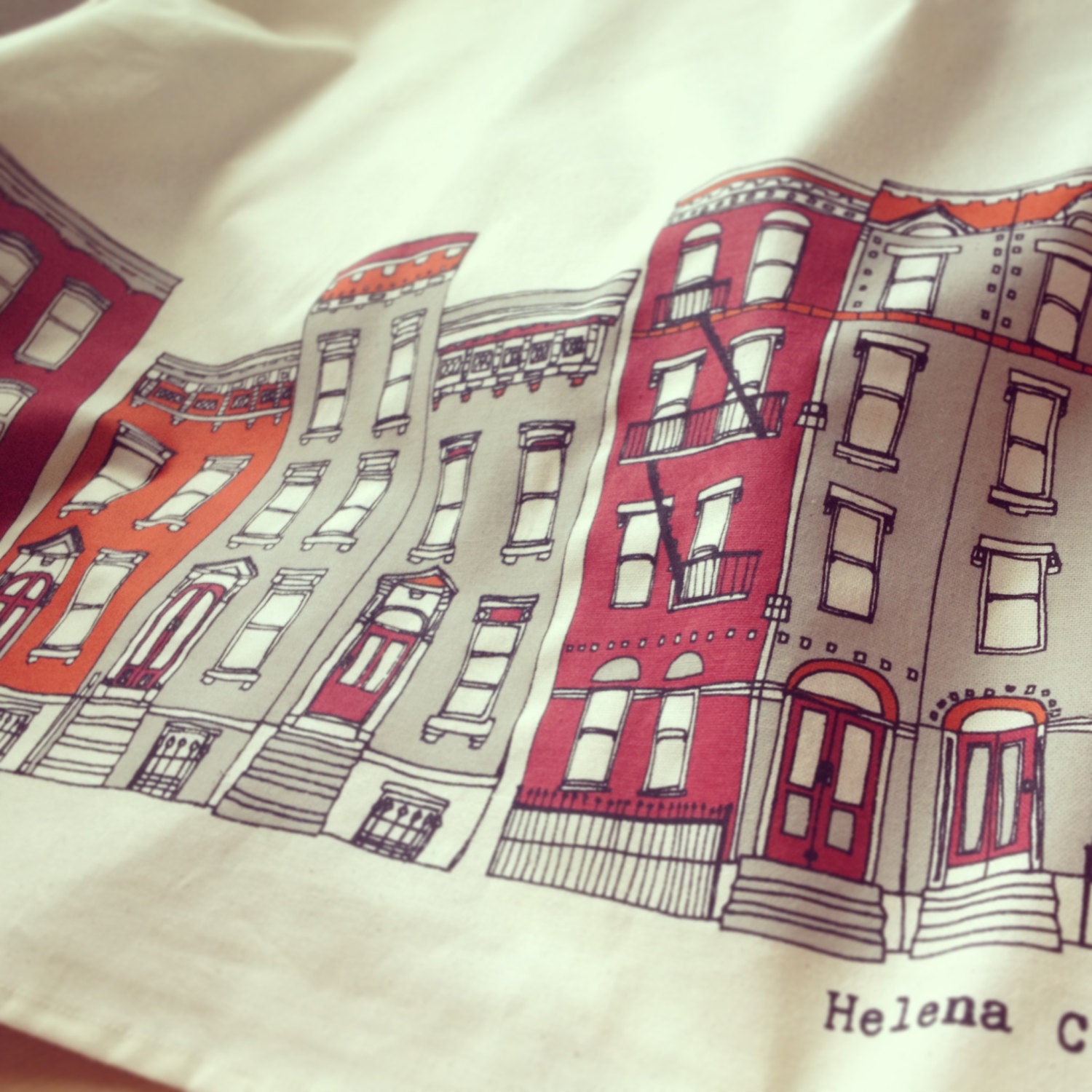 New York Screen Printed Tea Towel Brooklyn Houses