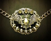 Spike Bat Necklace with Black Cabochon // Bat Jewelry // Gothic Jewelry // Spike Jewelry