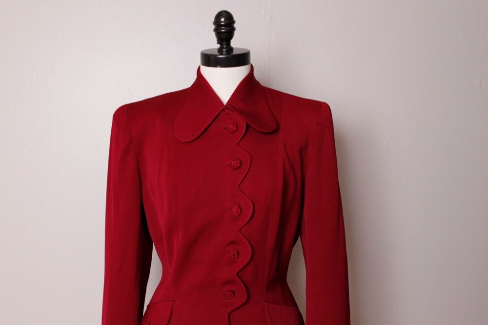 Vintage 1940's Burgundy Del Mar Suit Jacket Medium