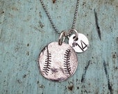 Sterling Silver Baseball Necklace with Hand Stamped Numbers