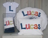 Baby Shower Gift Set / Monogrammed Blanket, Initial or Name throw Pillow, Nursing Pillow Cover, and Custom letter or state Onesie