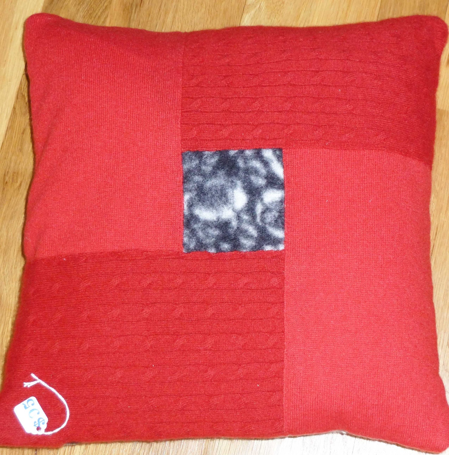 SALE cashmere pillow 100% recylced red rose color block cashmire black white design 14x14" square SOFT & warm animal print