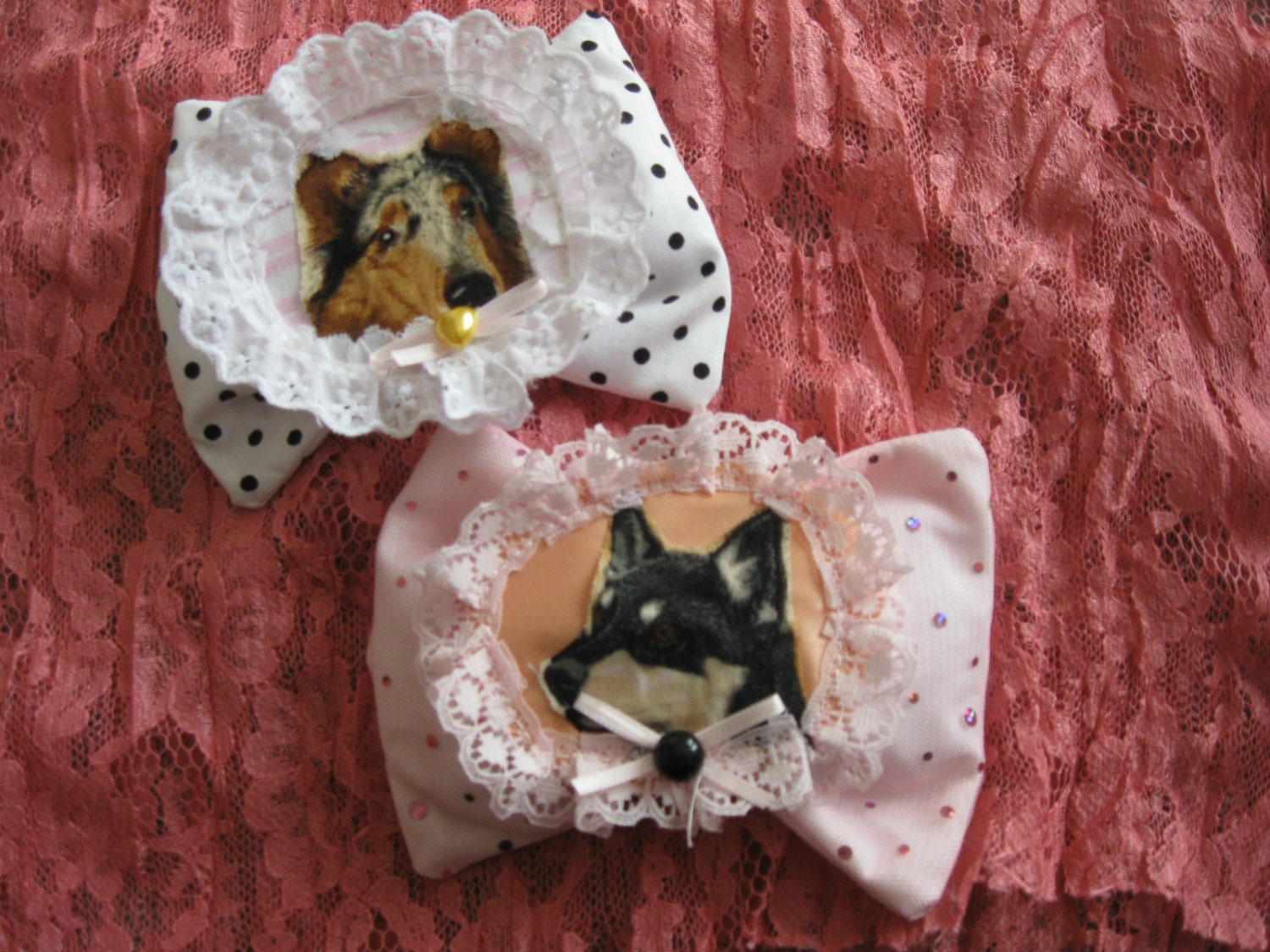 two bow fairy kawaii hair clips lace duel brooch pink applique