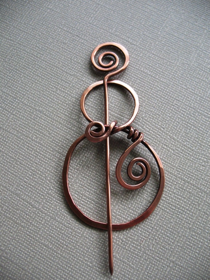 Petite Tango With a Twist Copper Shawl Pin - Hat Pin - Scarf Pin - Sweater Pin - Closure
