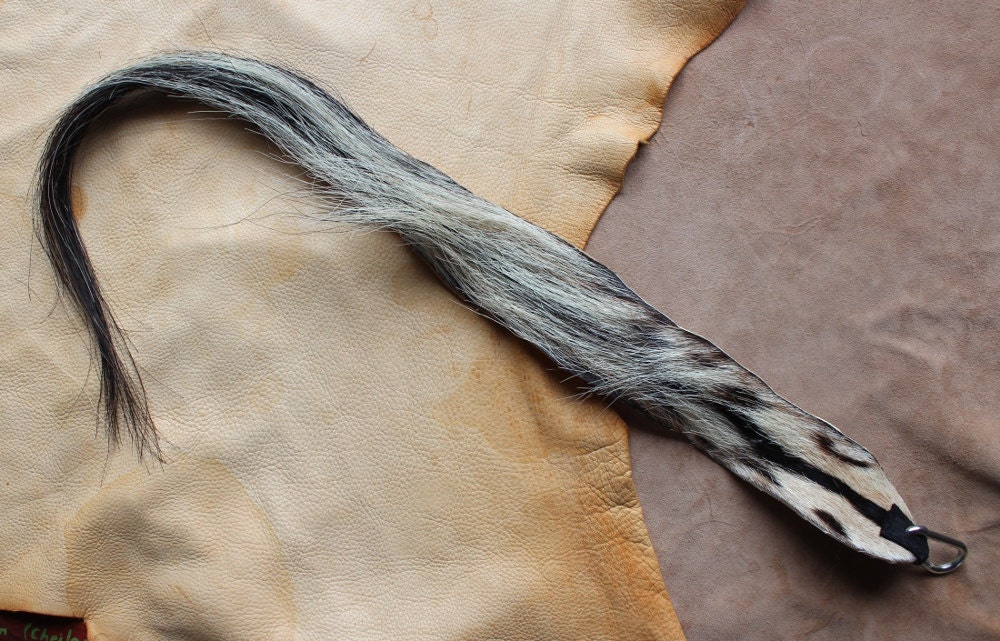 Zebra tail - real eco-friendly vintage zebra totem dance tail on carabiner keychain for shamanic ritual and dance