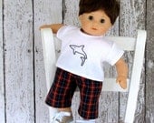Bitty Twin Boy Doll Shark Tee Shirt Plaid Board Shorts - American Girl Doll Clothes