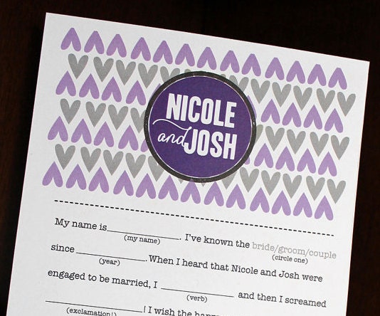 Wedding Mad Libs PDF FILE Print Yourself Hearts You Pick the Colors