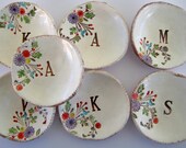 Bridesmaid Gift Dishes Spring and Summer Flowers Monogram Set of Seven  (7) Dish Set NO. 2