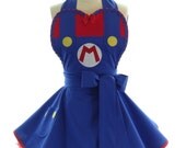Retro Apron - Super Mario Sexy Womans Aprons - Vintage Apron Style - Nintendo Pin up Mario Brothers Rockabilly Cosplay Lolita