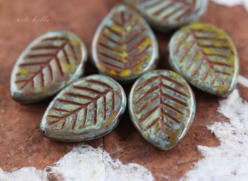 FALLEN ASPEN .. Picasso Czech Glass Leaf Beads (3218-6)