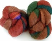 DESTASH SALE - Aurelia Wool Topknots - 2 Bumps of Blended Wool Fiber - Browns, Rusts, Greens