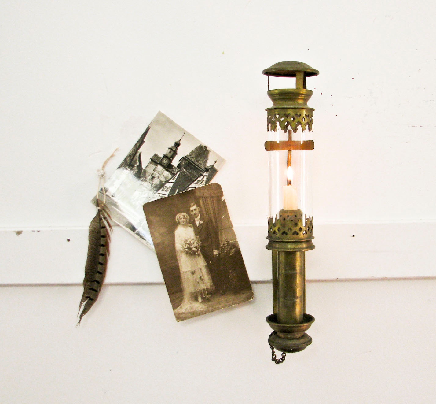 Antique Railroad Coach Lamps - Brass and Glass - French 1900s
