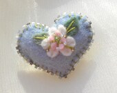 Felt Heart,  Pin Brooch  Friendship Heart  - Blue - Pink White - Green  Early Spring Flower