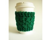 Green Braided Cup Cozy - Irish Kelly Green - Hand Knit Celtic Braid - ToGo Cup Cosy Sweater