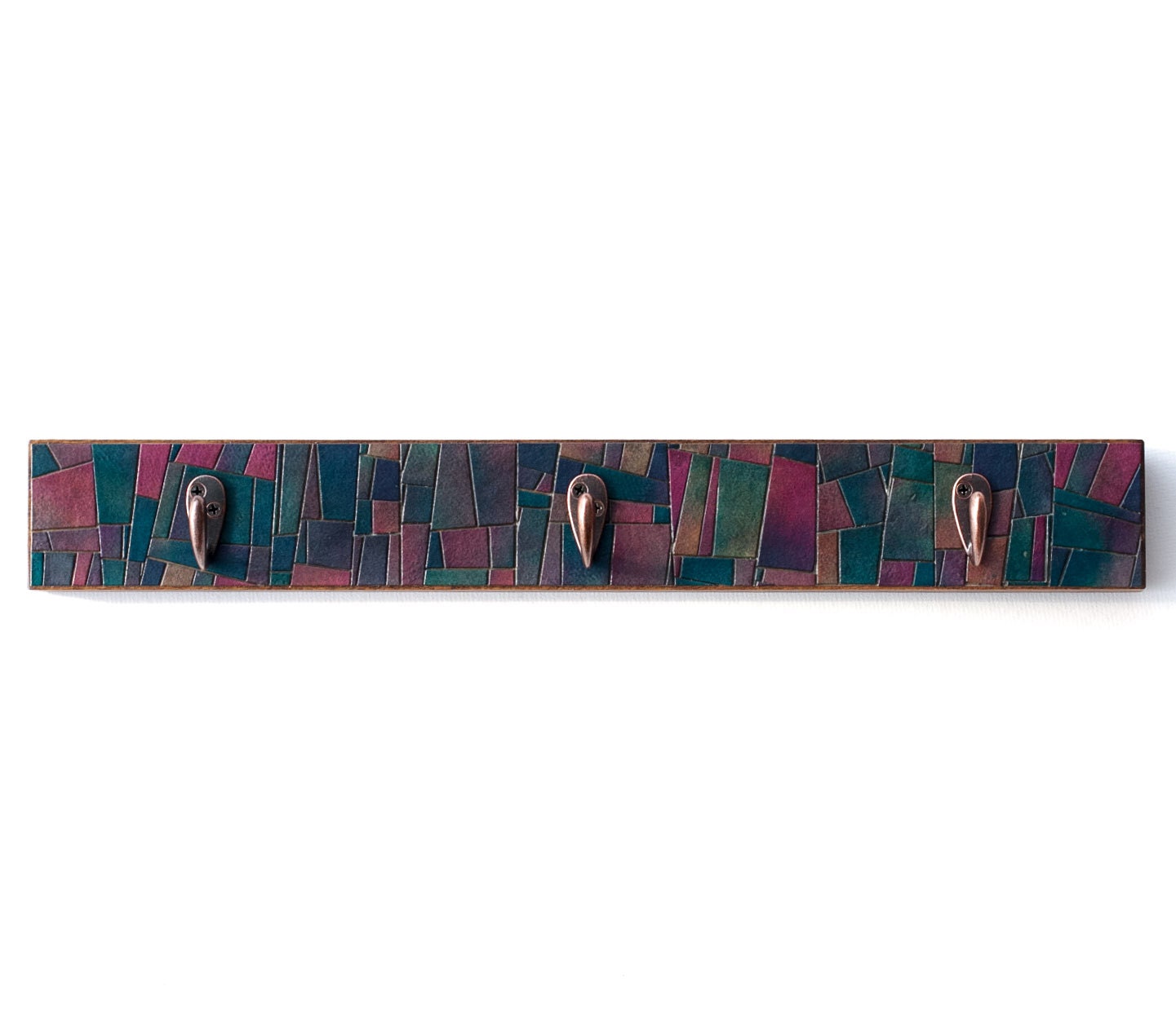 Handmade Paper Wall Coat Rack Mosaic Stained Glass Jewel Toned Reclaimed Wood