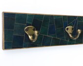 Wall Coat Rack Handmade Paper Blue Green Diagonal Mosaic Tiles Reclaimed Wood