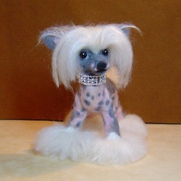 Custom needle felted dog Chinese Crested Sculpture