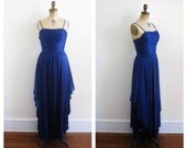 vintage 1970s dress / grecian gown / blue