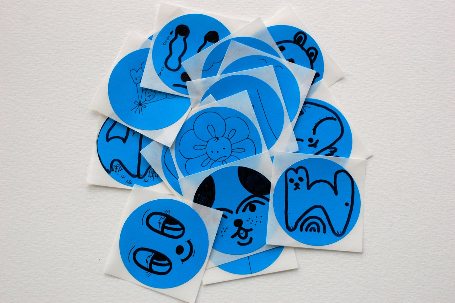 OOAK Hand Drawn Stickers - Bright Blue Circle Stickers