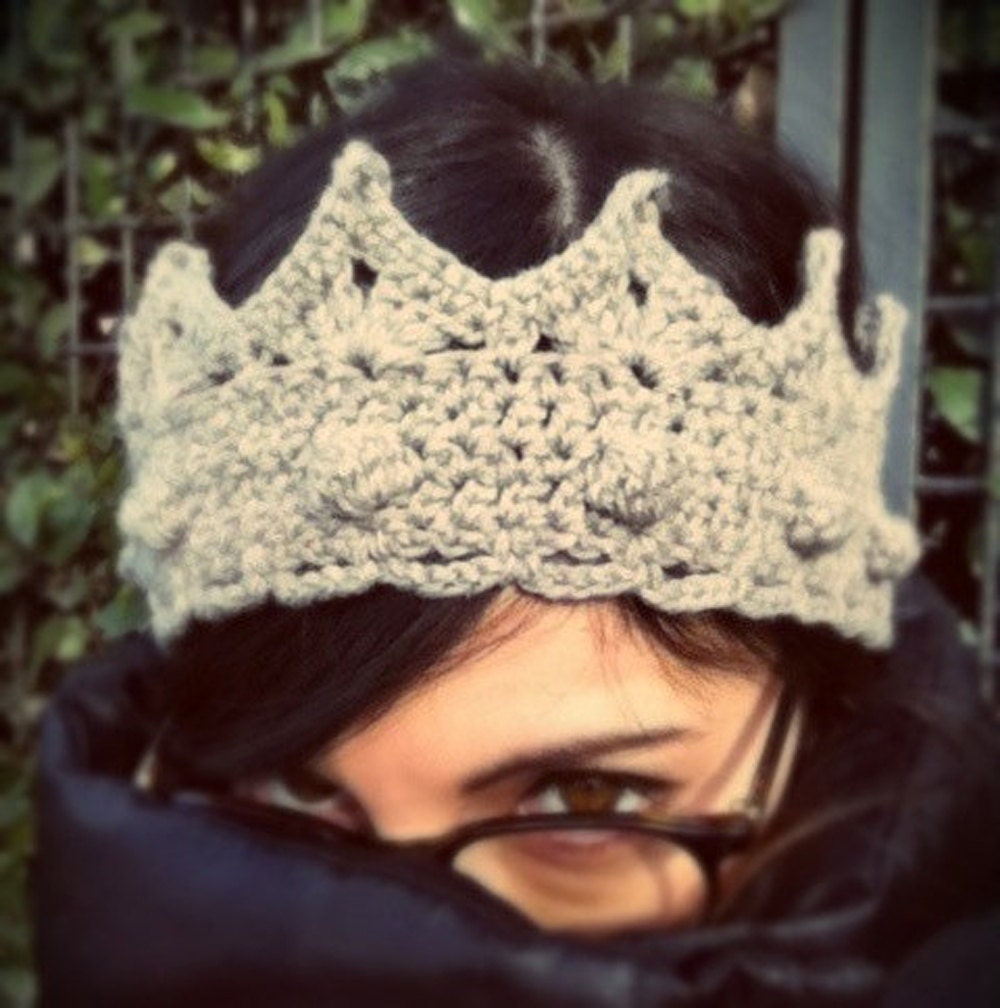 Wool crown crochet knit headband head warmer hat - Made to order