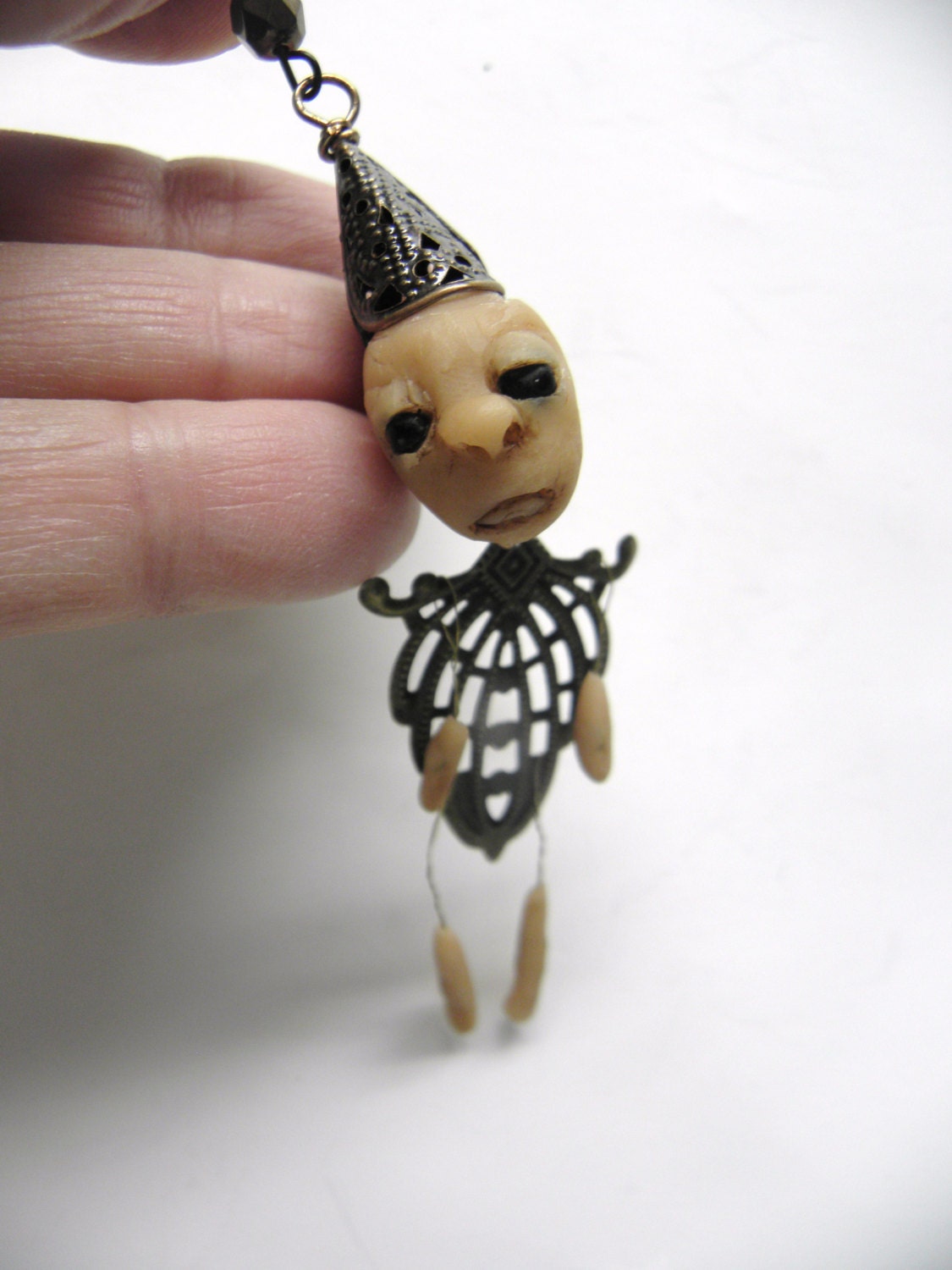 ooak Goth ( 7) FAIRY jewelry steam PUNK Bo ho hippy Doll Head Metal Pendant by DinkyDarlings