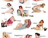 Zodiac Vintage Pinup Digital Collage Sheet D155