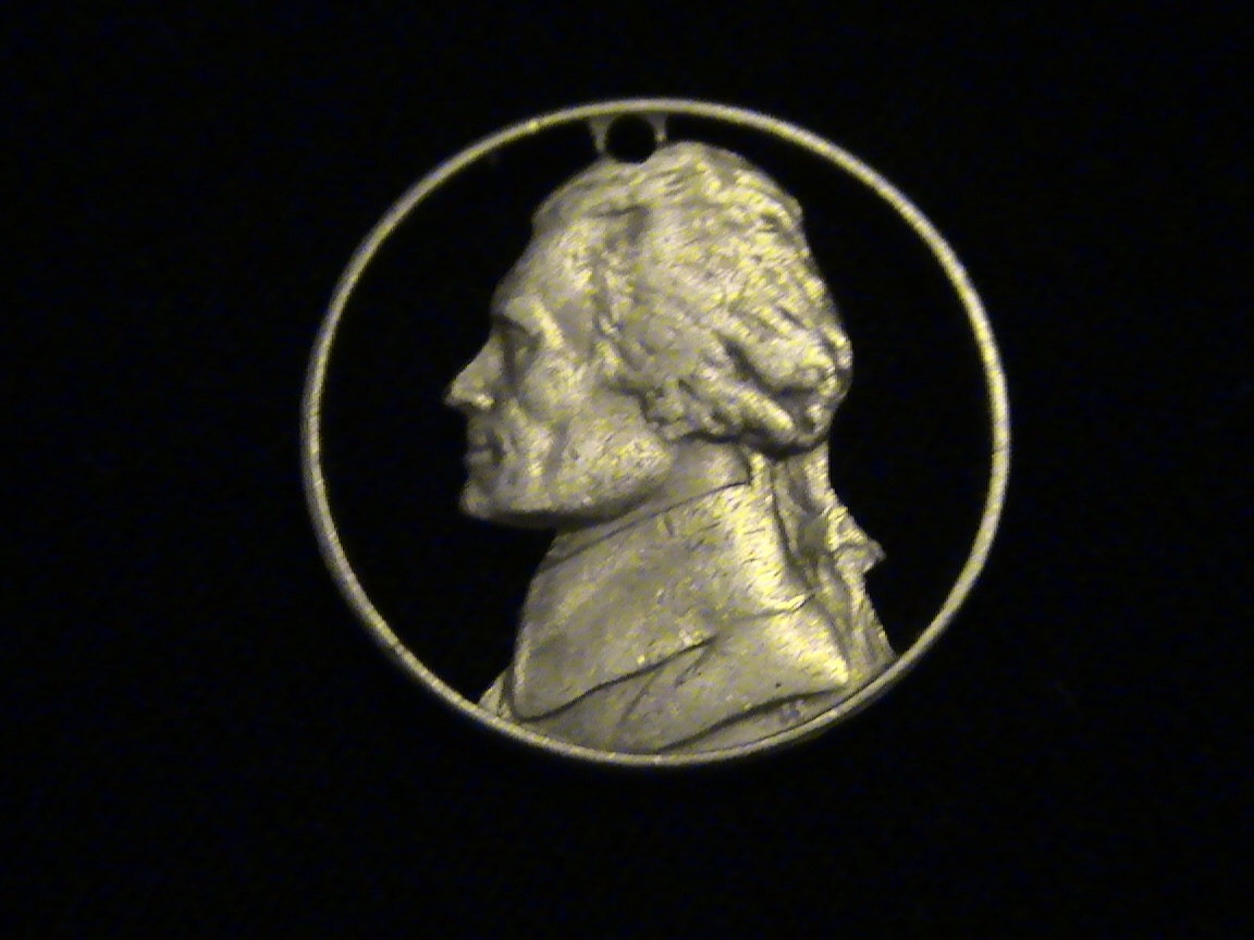 US - cut coin pendant - w/ Thomas Jefferson - 1972