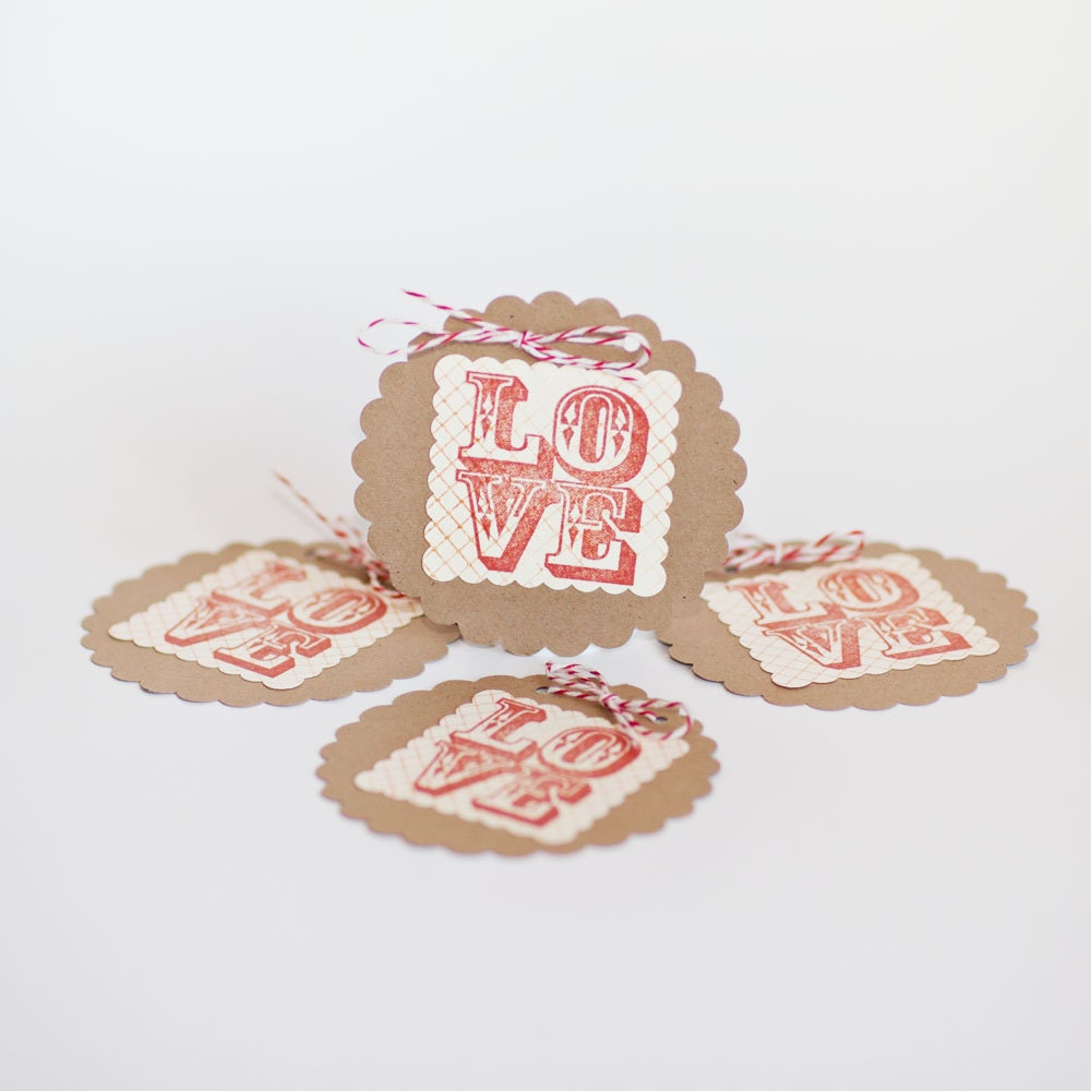 LOVE Tags - Kraft, Red, Large - Valentines Day