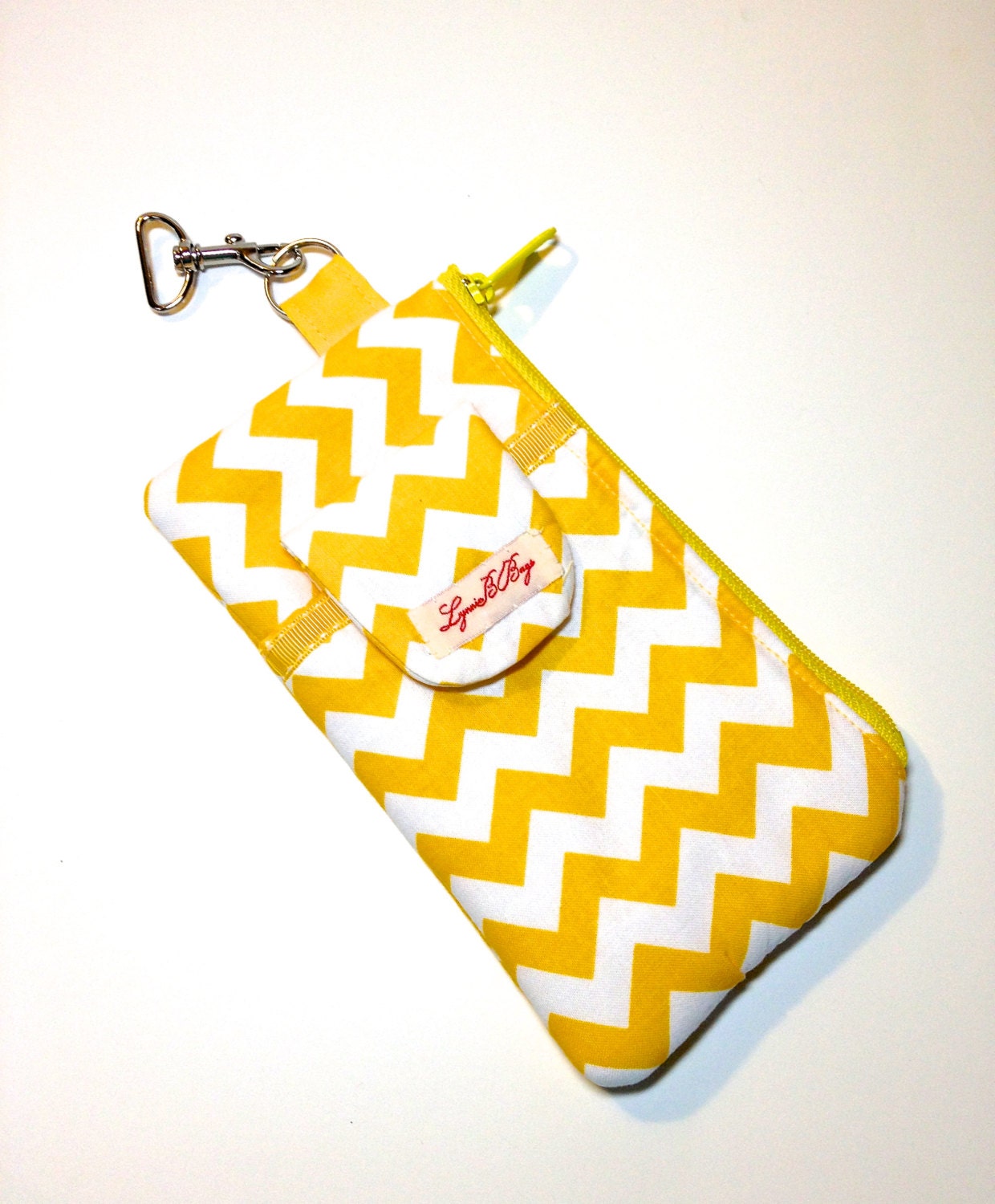 IPhone Holder Wallet Zippered Pouch in Yellow Pink or Grey