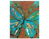 Nursery Decor Blue Butterfly Print -Bug Insect Turquoise Orange Nature
