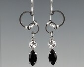 Black Hole II v6: Black and grey Swarovski crystal wire wrapped industrial earrings