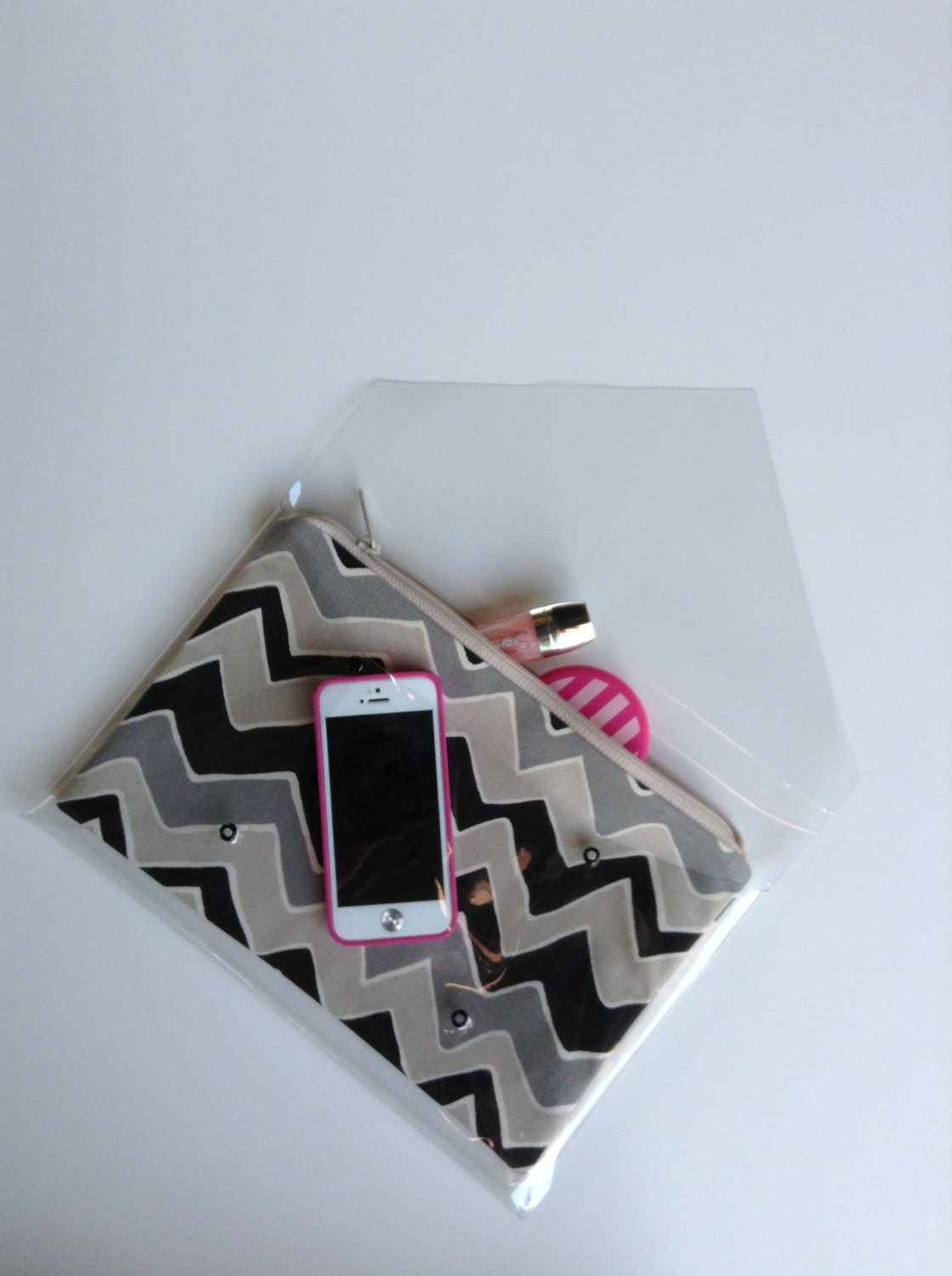 2 in 1 Clear and Shades of Greys & Black Zig Zag Envelope Clutch