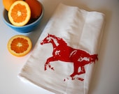 Horse Screen Printed Bar Towels Set of Two Red- equestrian- tea towel- floursack towel- dishcloth- towel