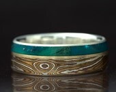 Mokumé Gane 14 karat yellow gold and Gem Silica inlay ring