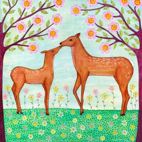 Original Painting, Deer Painting, Children Decor, Animal Art, Nursery Decor, Whimsical Folk Art