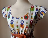 Tea Dress With Cute Colourful Russian Dolls / Handmade / Choose Your Size