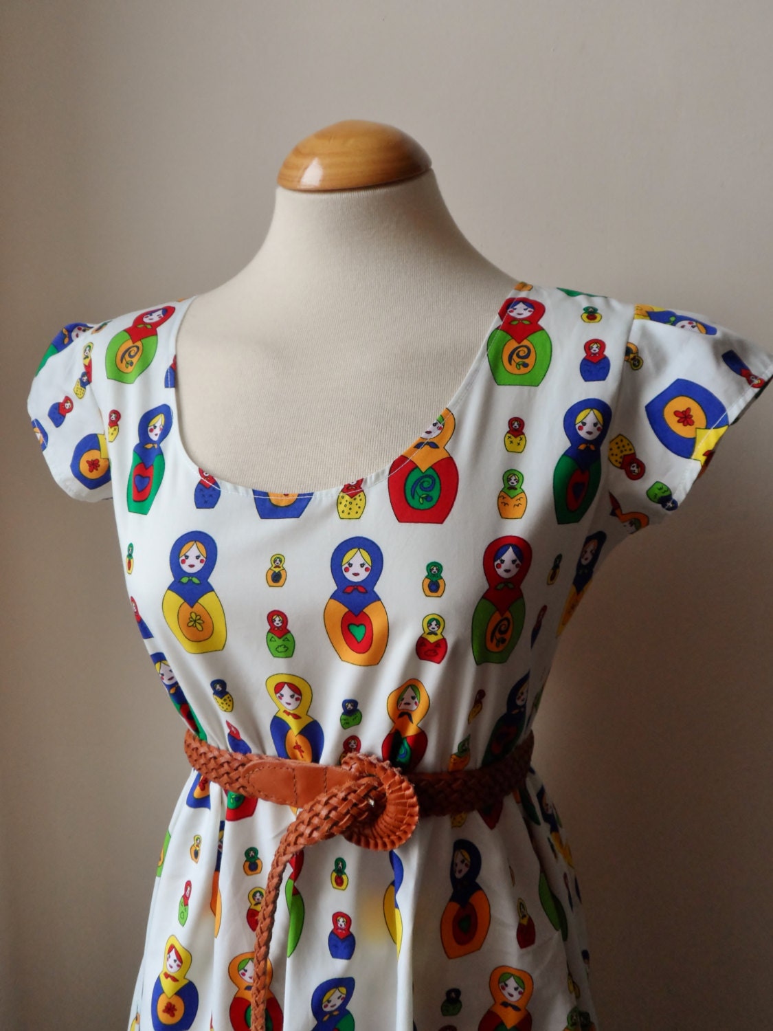 Tea Dress With Cute Colourful Russian Dolls / Handmade / Choose Your Size