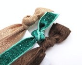 Coffee, Green Glitter, and Mocha Hair Ties