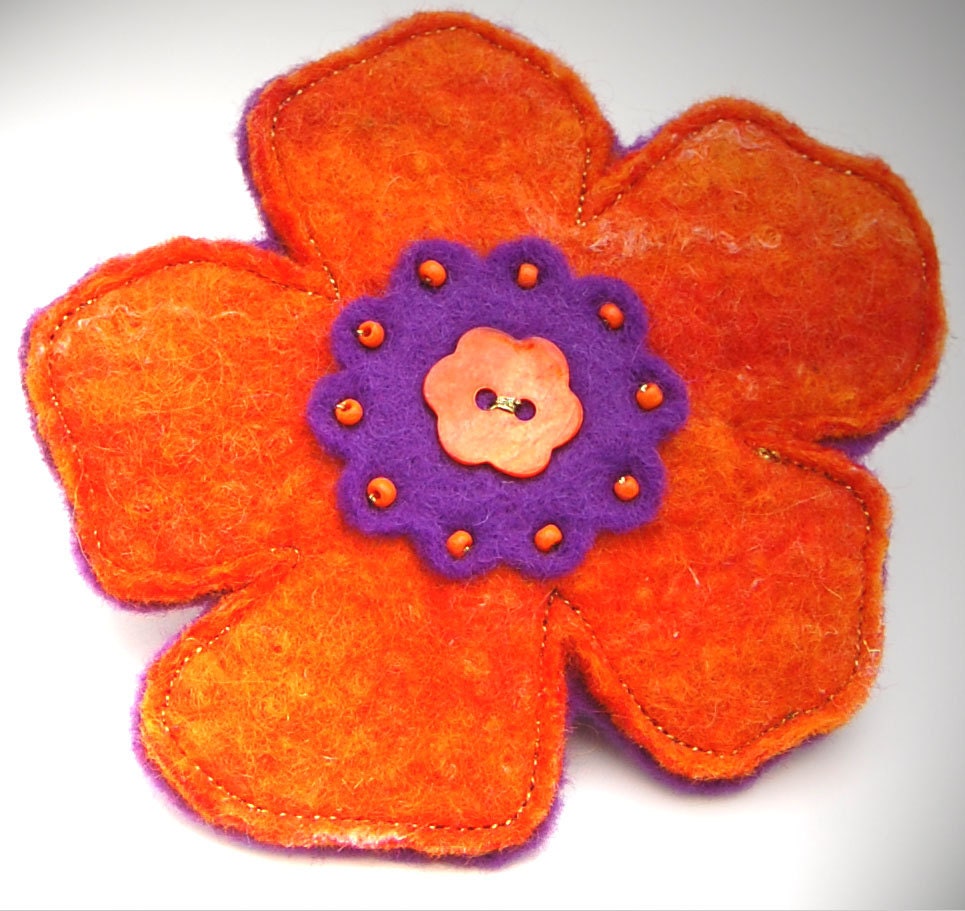 Orange Zing - A Funky Felted Floral Brooch