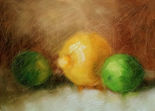 Small Oil Painting, Lemon Lime, Still Life, Landscape, Daily Painting, Unframed Art