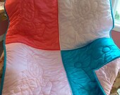 Hand quilted PatchWork Princess Bear Tricot Baby Quilt - Unique Original - Satin Feel