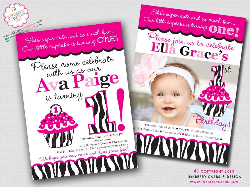 Zebra Cupcake - First Birthday Party Invitation (Digital File OR Cardstock Printed Cards Also Available) Il_170x135