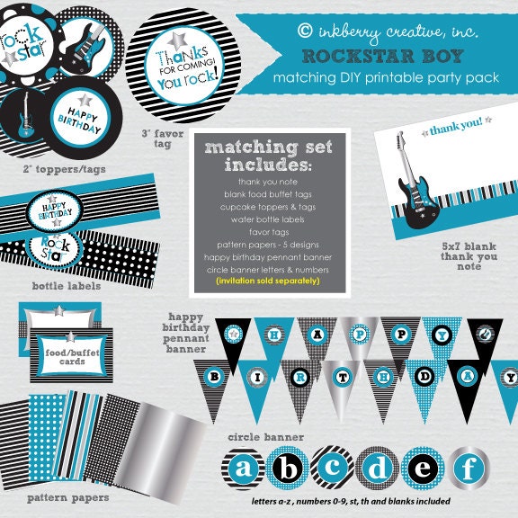 Little Rockstar Boy Birthday Party - DIY/Printable Complete Party Pack Il_570xn